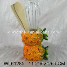 Ceramic utensil holder in pineapple shape